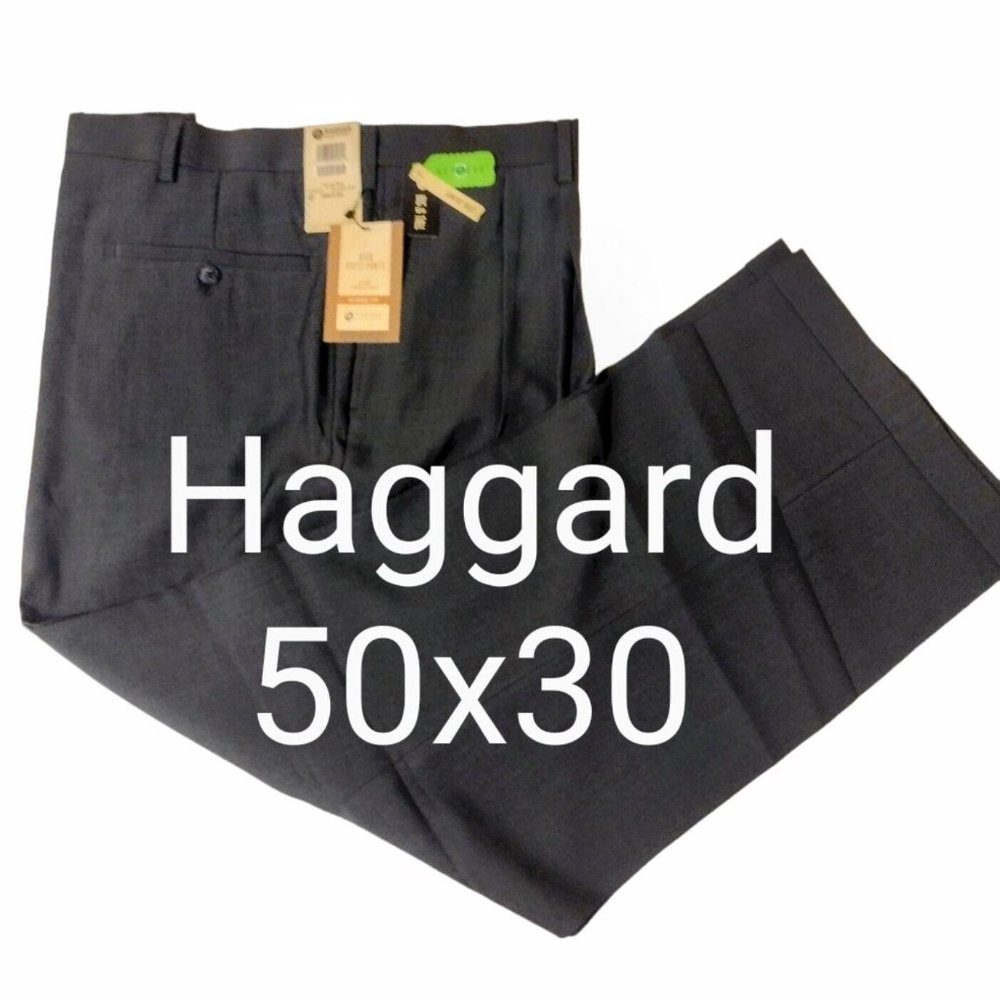 Haggar NEW Wool Pleated Cuffed Tapered Men's Dress Pants 50x31